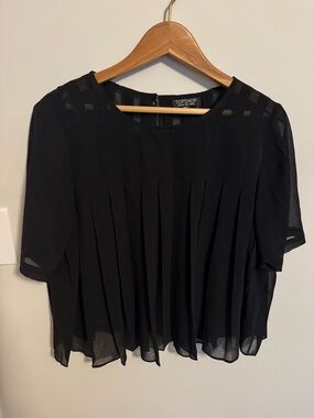 Topshop Black Pleated Short-Sleeve Blouse
